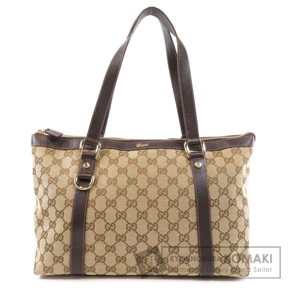Gucci GG Canvas Abbey Tote Bag brown leather